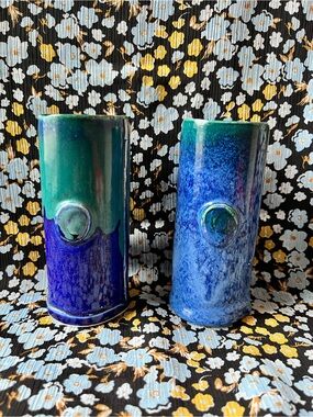 Handcrafted 2 Blue & Teal Ceramic Vases- Artisanal Home Accent Canyon Creek 5”